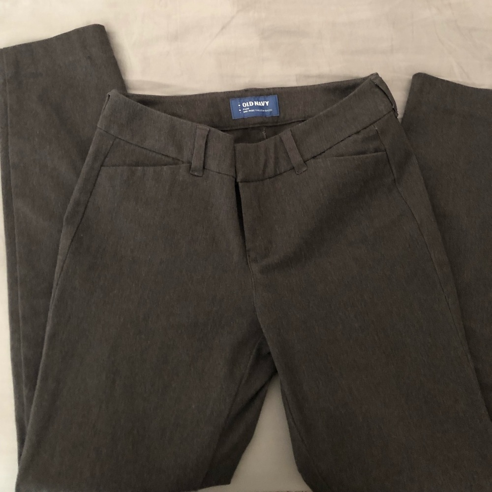 Grey Old Navy slacks.